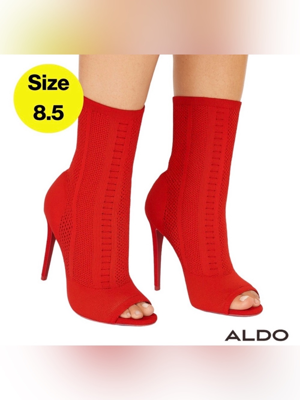 ALDO 🔥 Fiery Red Knit Stiletto Slip-In Bootie Heels (Women’s Size 8.5)